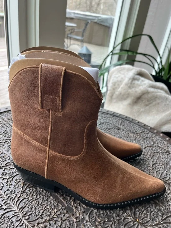 NEW MICHAEL KORS NOEMIE DISTRESSED WESTERN BOOTS IN LUGGAGE 8.5 - Picture 8 of 12